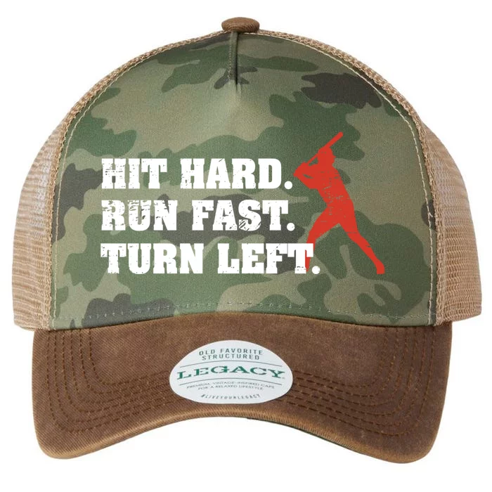 Hit Hard Run Fast Turn Left Great Gift Funny Baseball Funny Gift Legacy Tie Dye Trucker Hat