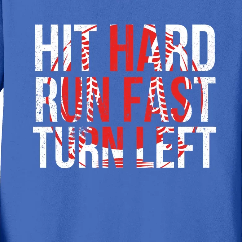 Hit Hard Run Fast Turn Left Funny Tee For Sport Lovers Gift Kids Long Sleeve Shirt