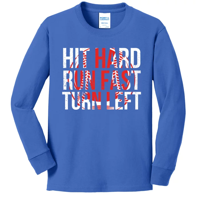 Hit Hard Run Fast Turn Left Funny Tee For Sport Lovers Gift Kids Long Sleeve Shirt