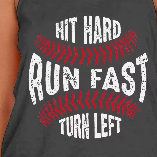 Hit Hard Run Fast Turn Left Softball Women's Knotted Racerback Tank