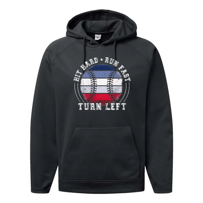 Hit Hard Run Fast Turn Left Baseball Player Performance Fleece Hoodie