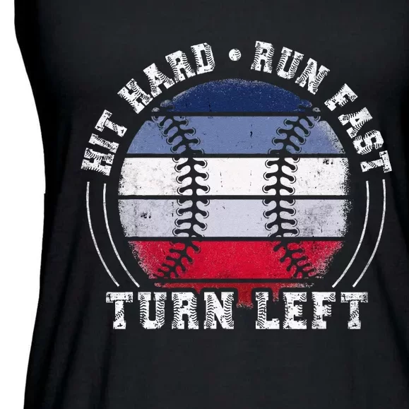 Hit Hard Run Fast Turn Left Baseball Player Ladies Essential Flowy Tank