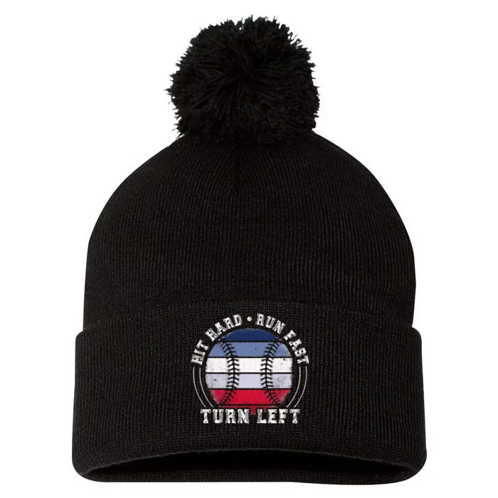 Hit Hard Run Fast Turn Left Baseball Player Pom Pom 12in Knit Beanie