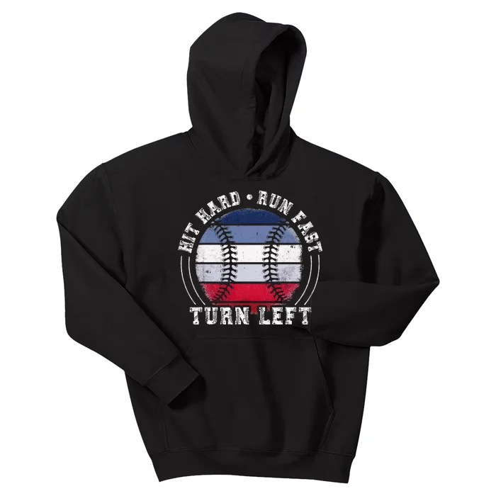 Hit Hard Run Fast Turn Left Baseball Player Kids Hoodie