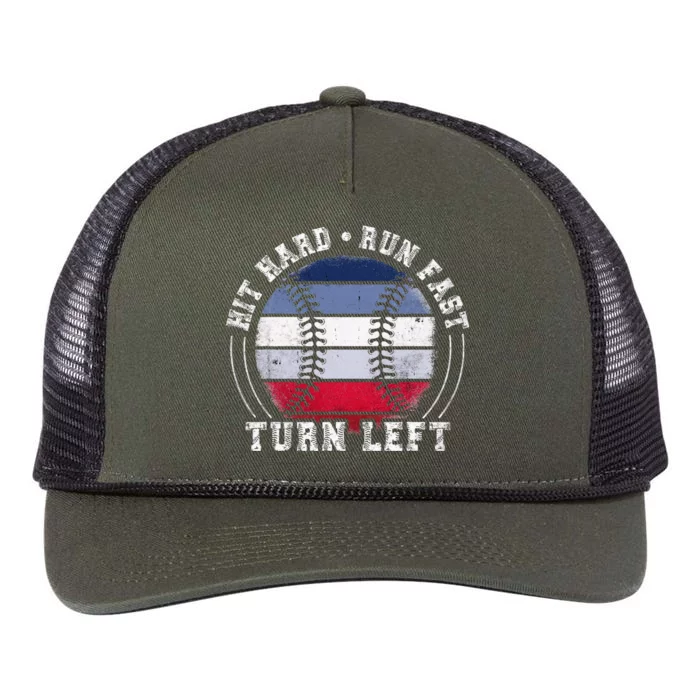 Hit Hard Run Fast Turn Left Baseball Player Retro Rope Trucker Hat Cap