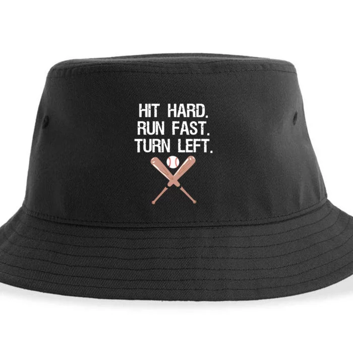 Hit Hard Run Fast Turn Left Baseball Softball Fan Sustainable Bucket Hat