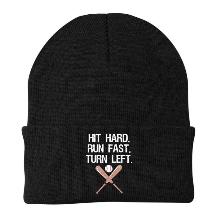 Hit Hard Run Fast Turn Left Baseball Softball Fan Knit Cap Winter Beanie