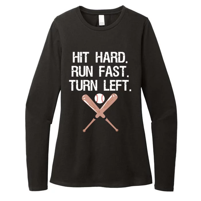 Hit Hard Run Fast Turn Left Baseball Softball Fan Womens CVC Long Sleeve Shirt