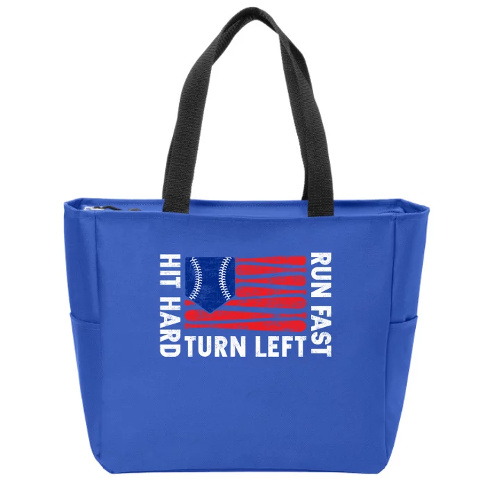 Hit Hard Run Fast Turn Left Baseball Funny Sport Gift Zip Tote Bag