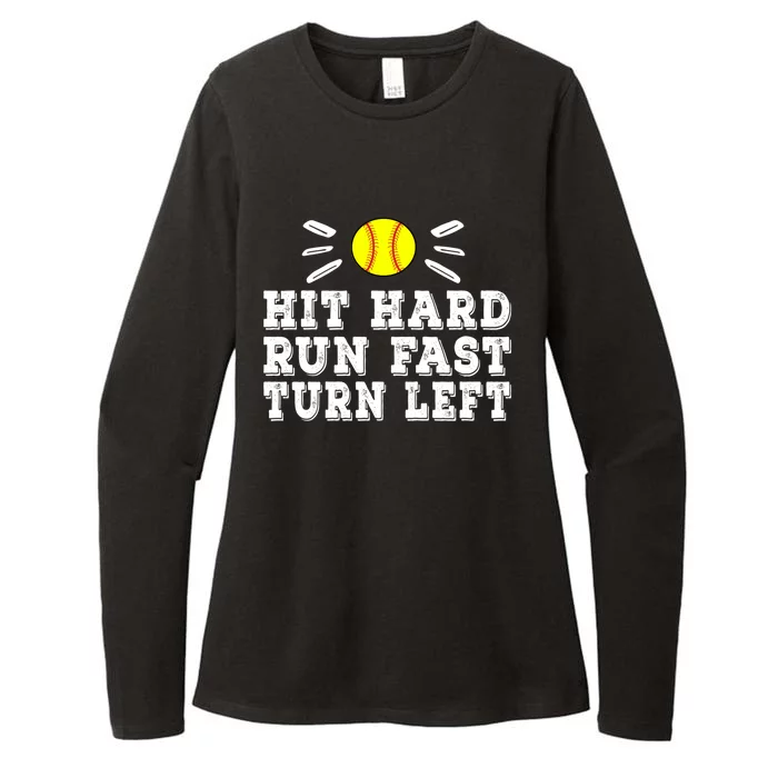 Hit Hard Run Fast Turn Left Baseball Funny Sport Training Funny Gift Womens CVC Long Sleeve Shirt