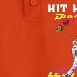 Hit Hard Run Fast Turn Left Baseball Player Funny Zombie Gift Dry Zone Grid Performance Polo