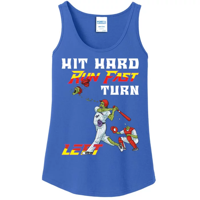 Hit Hard Run Fast Turn Left Baseball Player Funny Zombie Gift Ladies Essential Tank