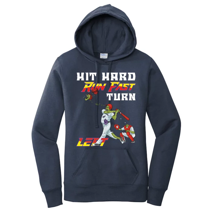 Hit Hard Run Fast Turn Left Baseball Player Funny Zombie Gift Women's Pullover Hoodie