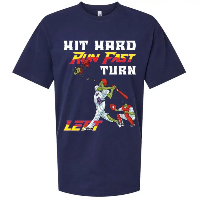 Hit Hard Run Fast Turn Left Baseball Player Funny Zombie Gift Sueded Cloud Jersey T-Shirt