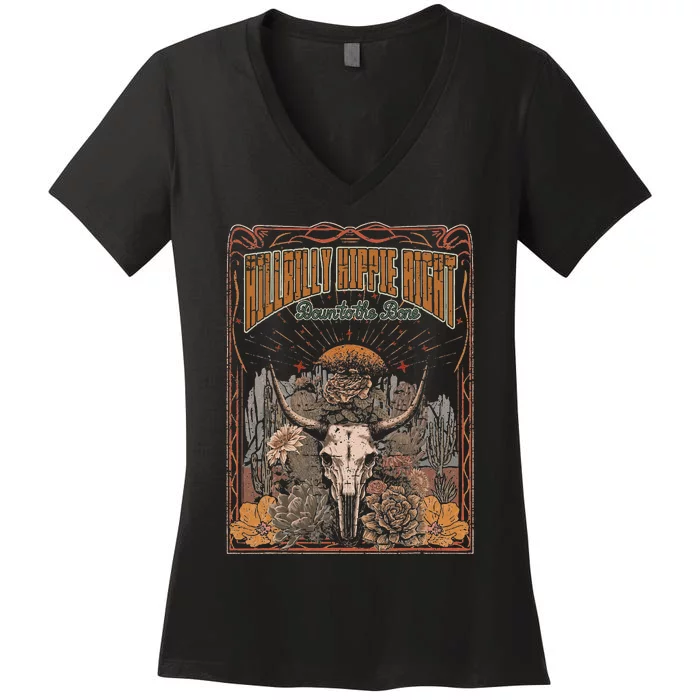 Hillbilly Hippie Right Down To The Bone Bullskull Country Women's V-Neck T-Shirt