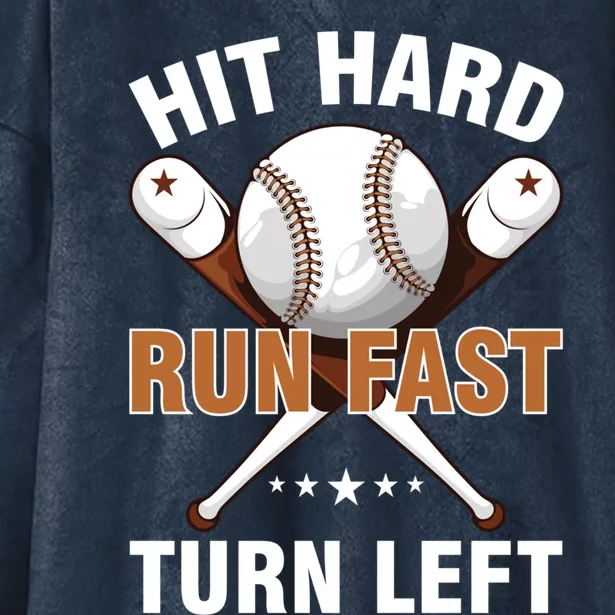 Hit Hard Run Fast Turn Left Baseball Player Softball Funny Great Gift Hooded Wearable Blanket