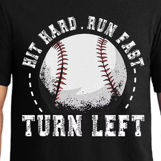 Hit Hard Run Fast Turn Left Baseball Player Pajama Set