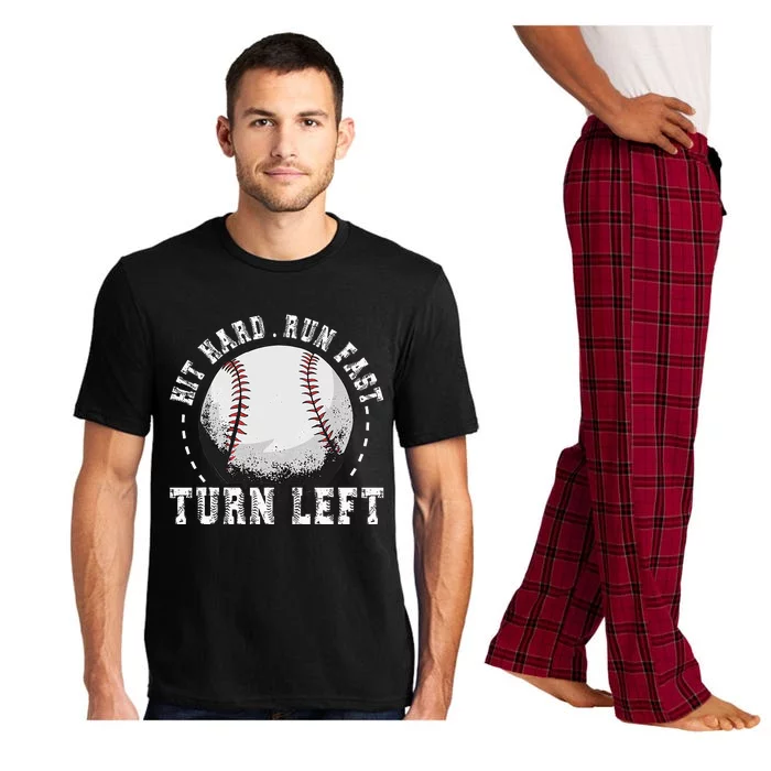 Hit Hard Run Fast Turn Left Baseball Player Pajama Set