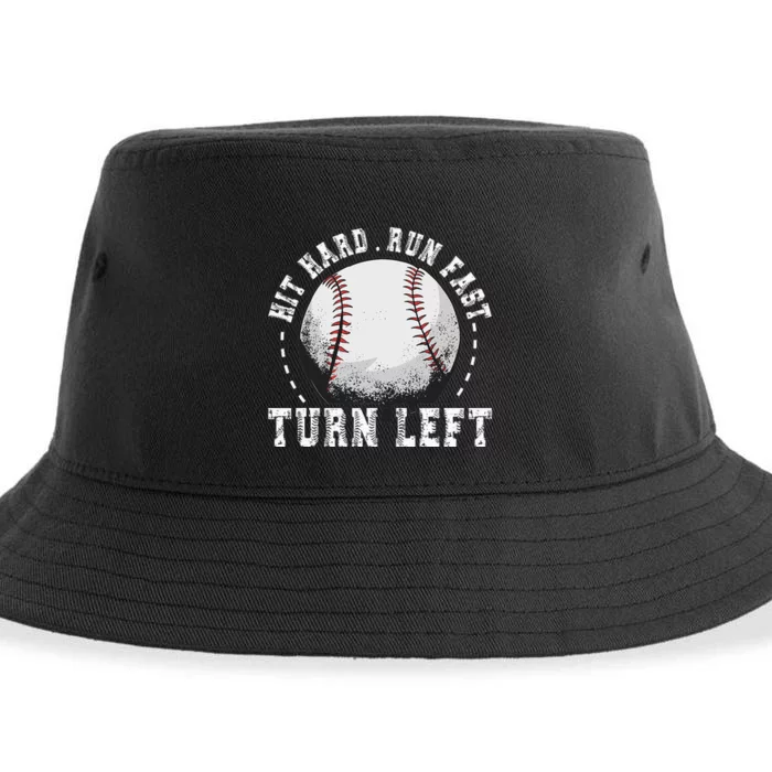 Hit Hard Run Fast Turn Left Funny Baseball Player Sustainable Bucket Hat Teeshirtpalace