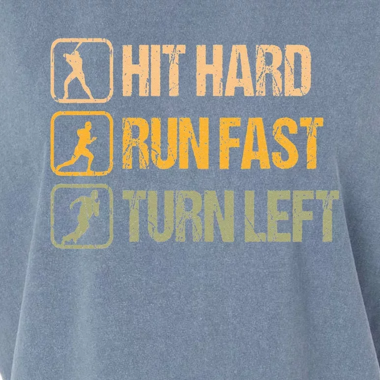 Hit Hard Run Fast Turn Left Design Baseball Lover Garment-Dyed Women's Muscle Tee