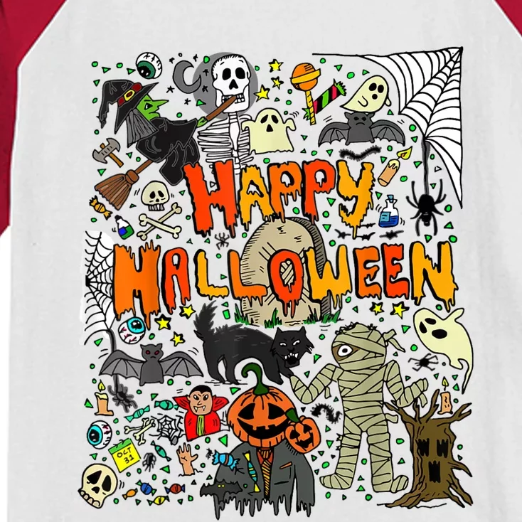 Happy Halloween Scary Retro Kids Colorblock Raglan Jersey