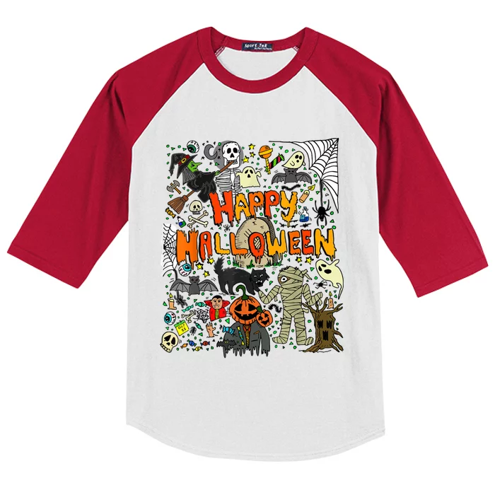 Happy Halloween Scary Retro Kids Colorblock Raglan Jersey