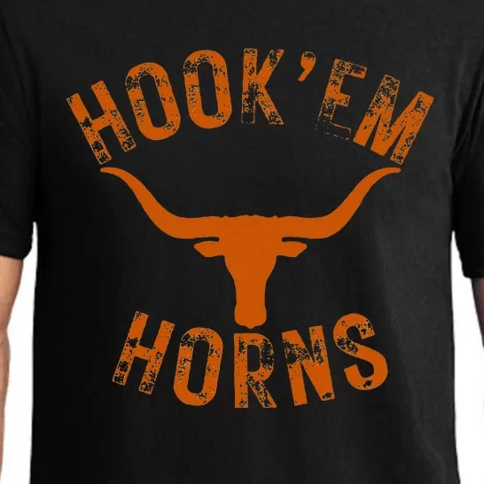 Hook'em Horns State of Texas Bull Head with Longhorns Design Pajama Set