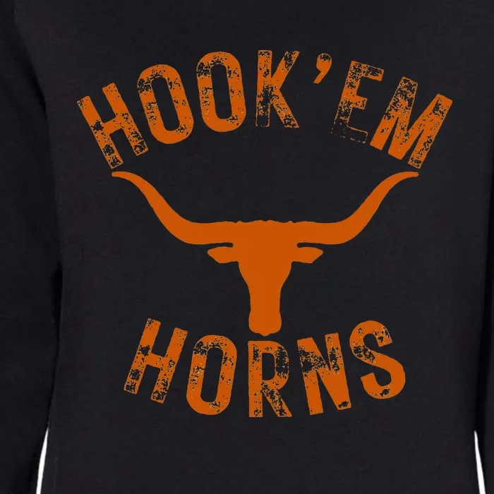 Hook'em Horns State of Texas Bull Head with Longhorns Design Womens California Wash Sweatshirt