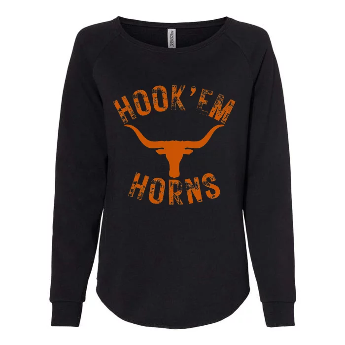 Hook'em Horns State of Texas Bull Head with Longhorns Design Womens California Wash Sweatshirt