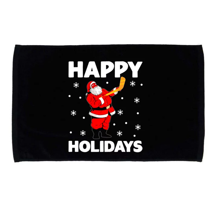 Happy Holidays Santa Ice Hockey Stick Santa Ice Hockey Game Meaningful Gift Microfiber Hand Towel