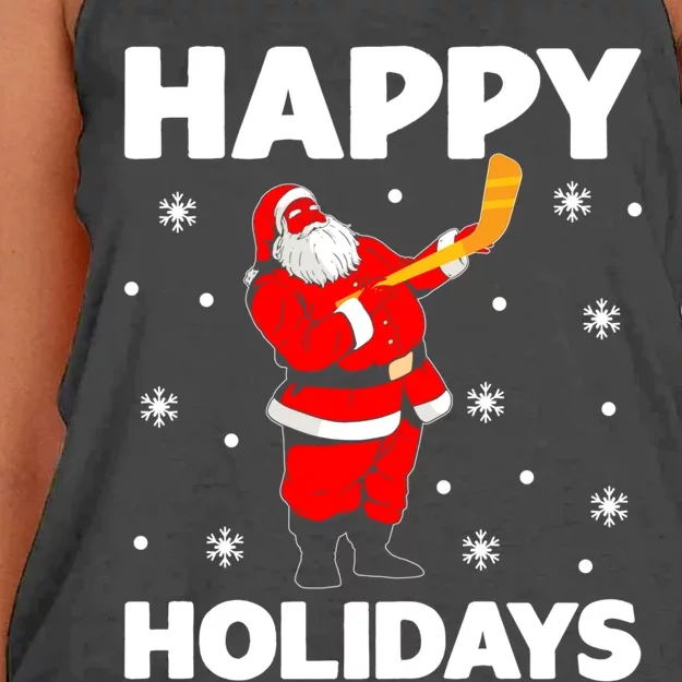 Happy Holidays Santa Ice Hockey Stick Santa Ice Hockey Game Meaningful Gift Women's Knotted Racerback Tank