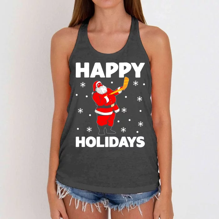 Happy Holidays Santa Ice Hockey Stick Santa Ice Hockey Game Meaningful Gift Women's Knotted Racerback Tank