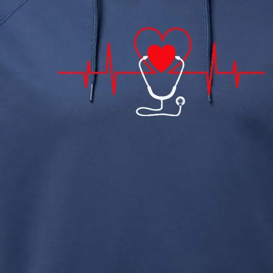 Heart Heartbeat Stethoscope Valentines Day Gifts For Nurses Performance Fleece Hoodie