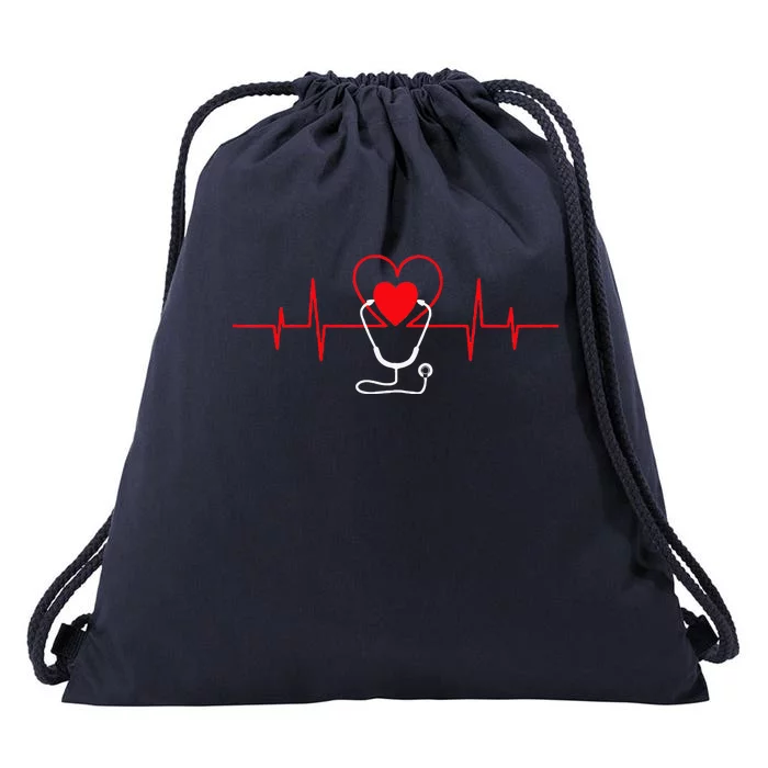 Heart Heartbeat Stethoscope Valentines Day Gifts For Nurses Drawstring Bag