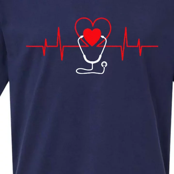 Heart Heartbeat Stethoscope Valentines Day Gifts For Nurses Sueded Cloud Jersey T-Shirt