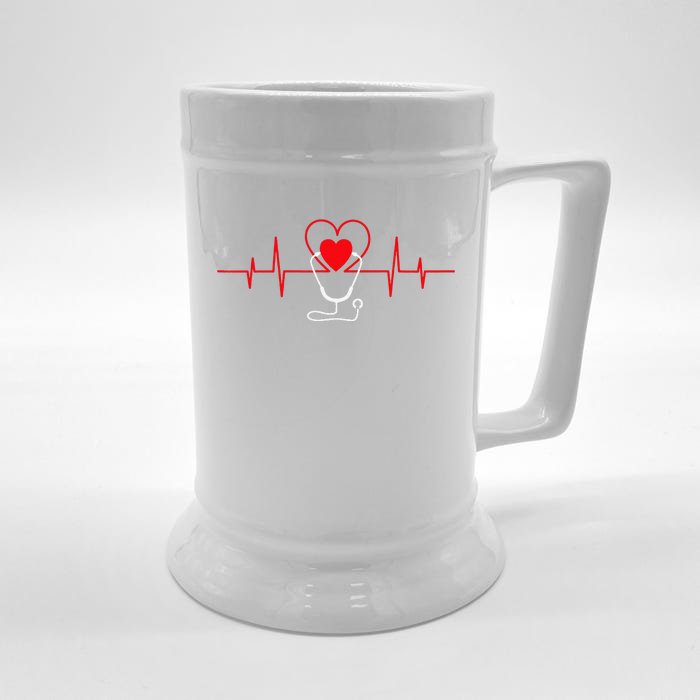 Heart Heartbeat Stethoscope Valentines Day Gifts For Nurses Front & Back Beer Stein