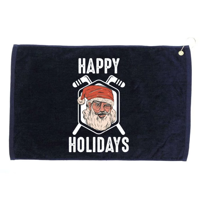 Happy Holidays Santa Ice Hockey Stick Santa Ice Hockey Game Gift Grommeted Golf Towel