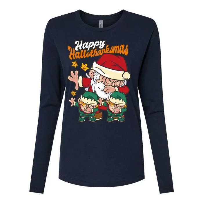 Happy Hallotthanksmas Santa And His Elves Womens Cotton Relaxed Long Sleeve T-Shirt