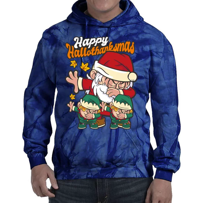 Happy Hallotthanksmas Santa And His Elves Tie Dye Hoodie