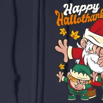 Happy Hallotthanksmas Santa And His Elves Full Zip Hoodie