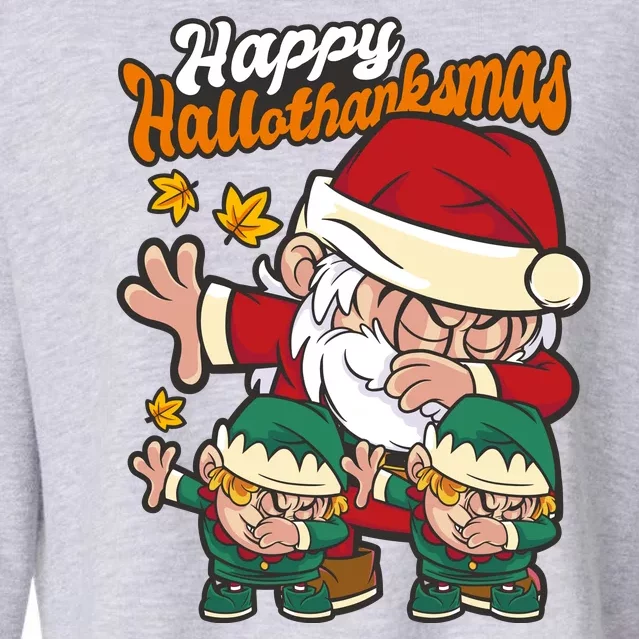 Happy Hallotthanksmas Santa And His Elves Cropped Pullover Crew