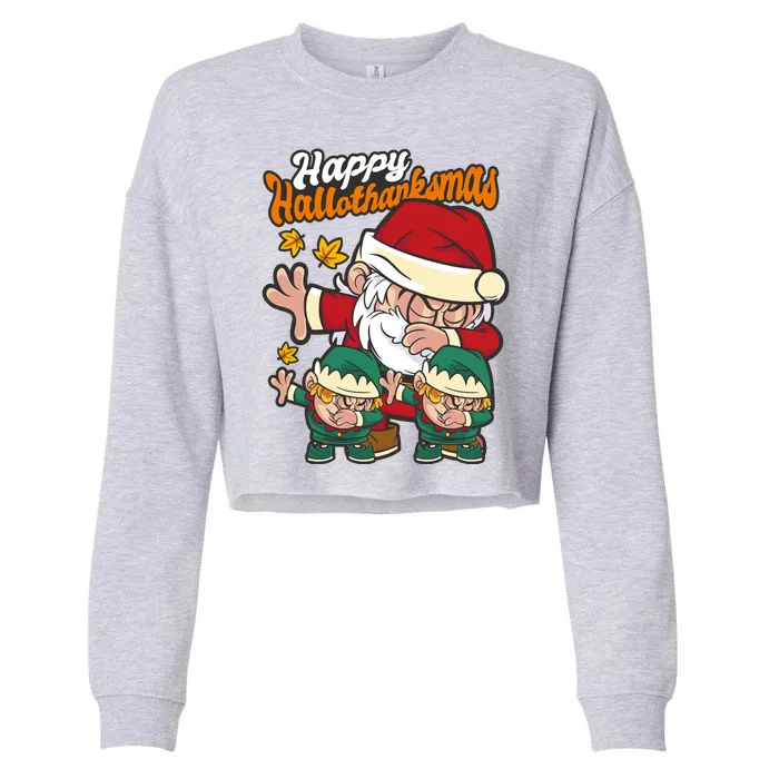 Happy Hallotthanksmas Santa And His Elves Cropped Pullover Crew