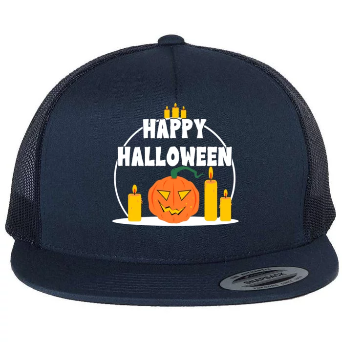 Happy Halloween Spooky Pumpkin Holiday Flat Bill Trucker Hat