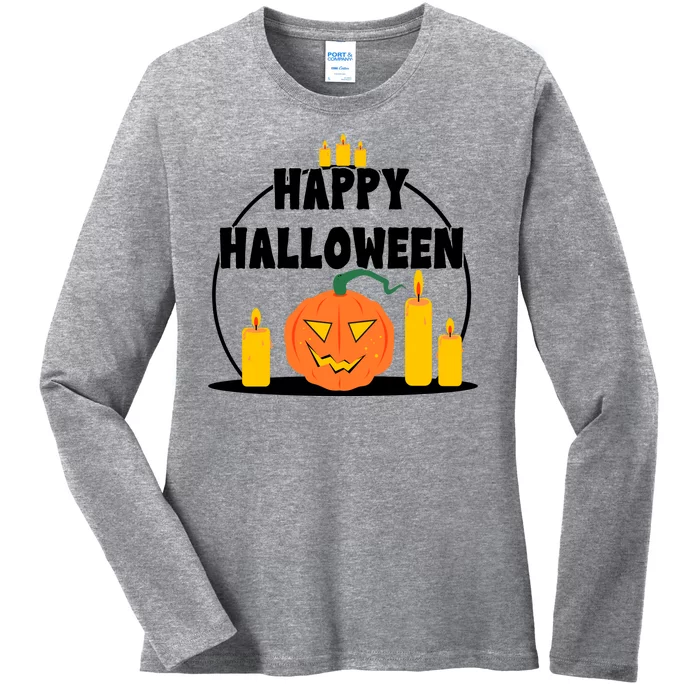 Happy Halloween Spooky Pumpkin Holiday Ladies Long Sleeve Shirt