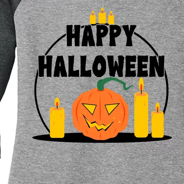 Happy Halloween Spooky Pumpkin Holiday Women's Tri-Blend 3/4-Sleeve Raglan Shirt