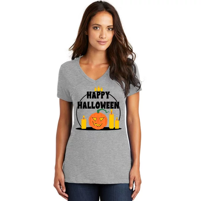 Happy Halloween Spooky Pumpkin Holiday Women's V-Neck T-Shirt