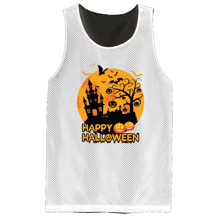 Happy Halloween Spooky Creepy Haunted House Spider Bats Mesh Reversible Basketball Jersey Tank