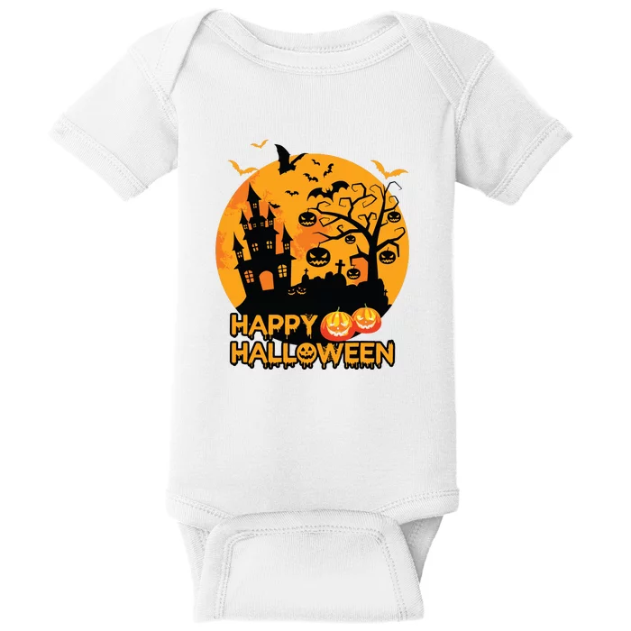 Happy Halloween Spooky Creepy Haunted House Spider Bats Baby Bodysuit