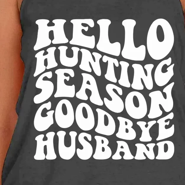 Hello Hunting Season Goodbye Husband Women's Knotted Racerback Tank