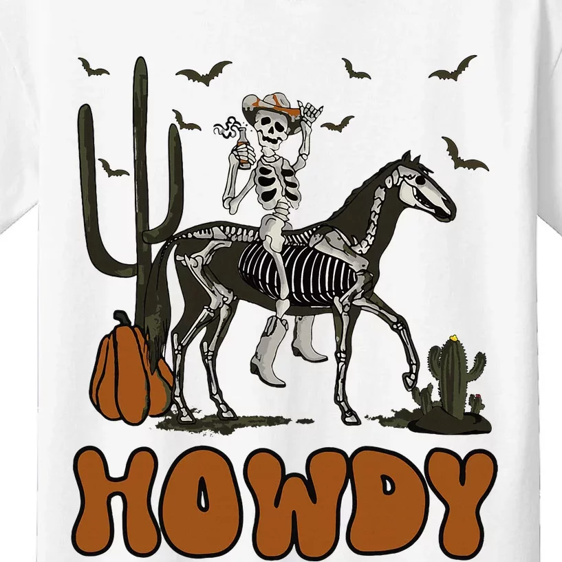 Halloween Howdy Skeleton With Horse And Cowboy Hat Kids T-Shirt